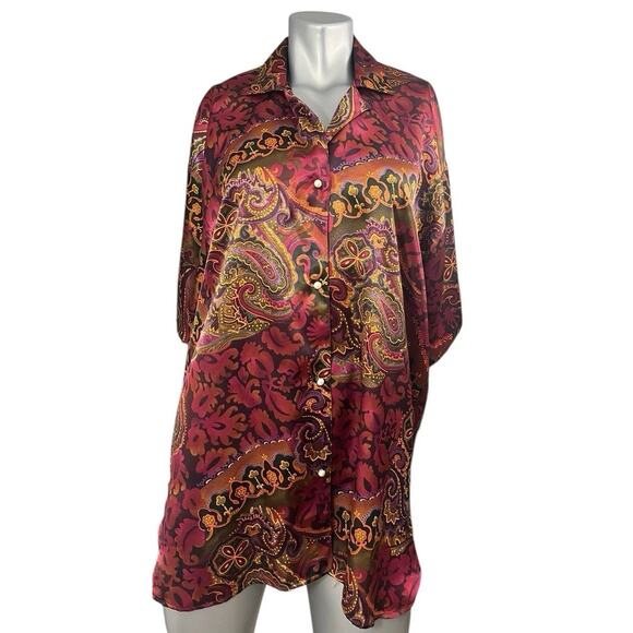 Vtg Victoria's Secret Gold Label Paisley Night Blouse M/L Nightgown Sleepwear - Picture 3 of 9